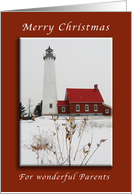 Merry Christmas, Tawas Lighthouse, For Wonderful Parents card
