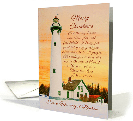 Merry Christmas, For a Wonderful Nephew, Lighthouse Winter Scene card