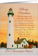Merry Christmas, For a Wonderful Nephew, Lighthouse Winter Scene card