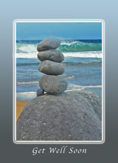 Get Well Soon Card, Balanced Rocks on the Beach