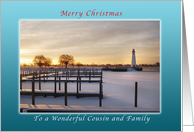 Merry Christmas, for a cousin and Family, Marina and Lighthouse card
