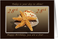 Happy Birthday, 28th, You are A star, Starfish and Shell card