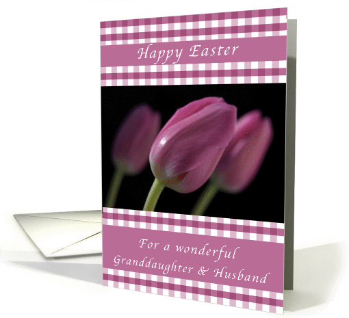 Happy Easter, Purple Tulips, for a Granddaughter and Husband card