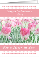 Happy Valentine Day for a Sister-in-Law, Pink Hearts and Tulips card