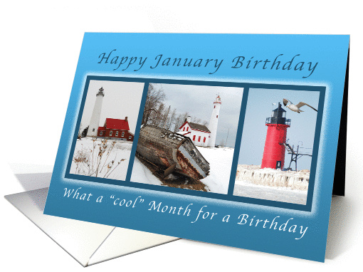 Happy January Birthday a Cool Month for a Birthday, Lighthouses card