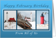 Happy February Birthday from All of Us, Lighthouses in Winter card