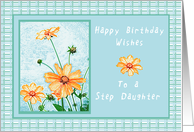 Happy Birthday to a Wonderful Step Daughter, Orange flowers & Gingham card