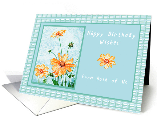 Happy Birthday From Both of Us, Orange flowers, gingham backdrop card