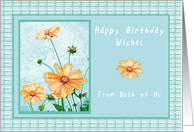Happy Birthday From Both of Us, Orange flowers, gingham backdrop card