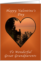 Happy Valentine, Great Grandparents, Couple in a Heart at Sunrise card