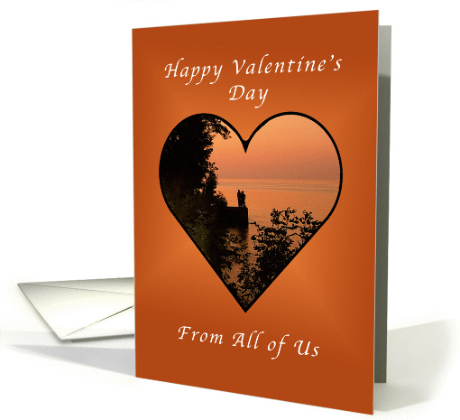 Happy Valentine, From All of Us, Couple in a Heart at sunset card