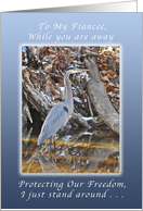 To My Fiancee, You are Missed During Your Deployment, Blue Heron card