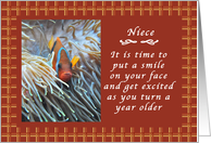 Happy Birthday to a Niece, Clown Fish with Gingham backdrop card