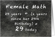 Female Math 29th plus birthday, age formula on chalkboard card