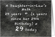 Daughter-in-Law Birthday Math 29th Plus, Age Formula on Chalkboard card