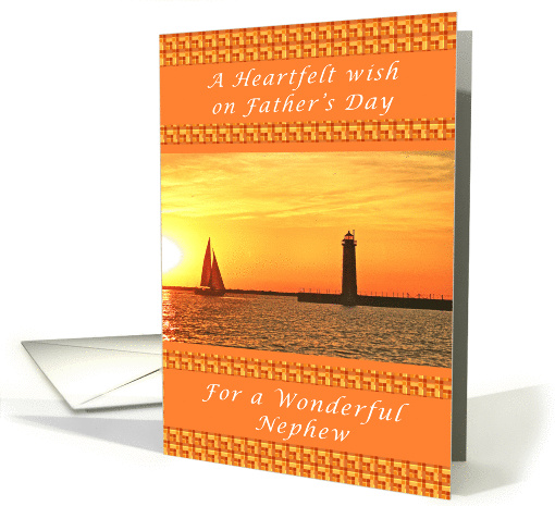 Happy Father's Day for a Nephew, Sunset with Lighthouse card (1207818)