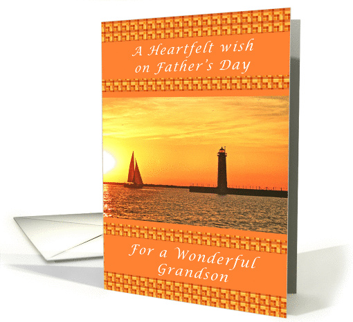 Happy Father's Day for a Grandson, Sunset with Lighthouse card