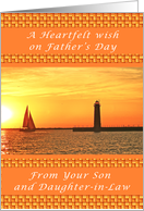 Happy Father’s Day from Son & Daughter-in-law, Sunset with Lighthouse card