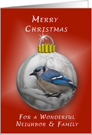 Merry Christmas for a Wonderful Neighbor & Family, Bluejay Ornament card