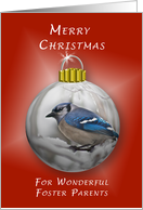 Merry Christmas, For a Wonderful Foster Parents, Bluejay Ornament card