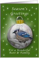 Season’s Greetings for a Wonderful aunt & Family, Bluejay Ornament card