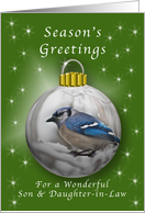 Season’s Greetings for a Son & Daughter-in-Law, Bluejay Ornament card