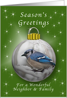Season’s Greetings for a Neighbor and Family, Bluejay Ornament card