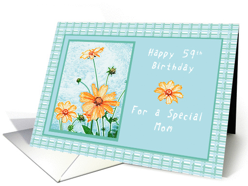 Happy 59th Birthday for a Special Mother, Orange flowers, Gingham card