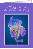 Happy Easter for a Cousin and His Family, Purple Iris card