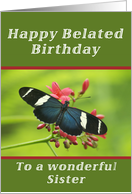 Happy Belated Birthday Sister, Butterfly card