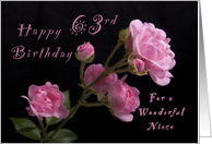 Happy 63th Birthday for a Niece, Pink roses card