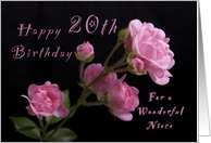 Happy 20th Birthday for a Niece, Pink roses card