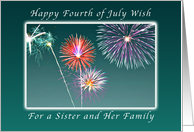 Happy 4th of July for a Sister and Her Family, Fireworks card
