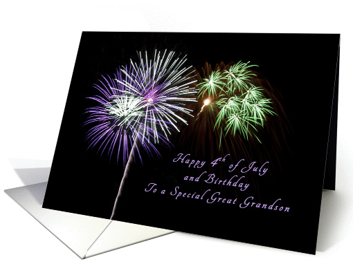 Happy 4th of July and Birthday for a Great Grandson, Firework card