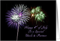 Happy Independence Day to a Special Uncle & Partner, Fireworks card