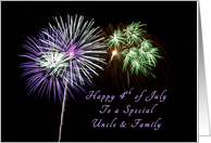 Happy Independence Day to a Special Uncle & Family, Fireworks card