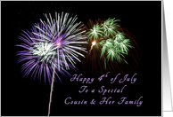 Happy Independence Day to a Special Cousin & Her Family, Fireworks card