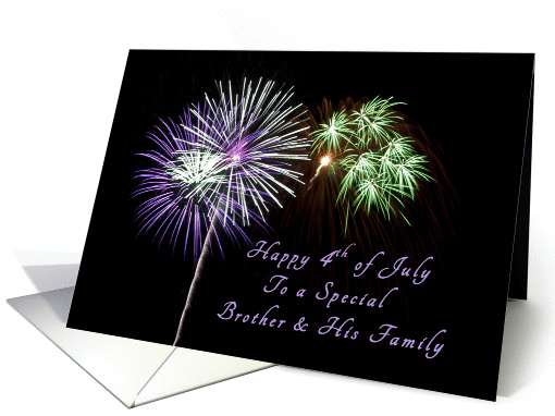 Happy Independence Day to a Special Brother & Family, Fireworks card