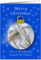 Season’s Greetings for a Cousin and Fiance, Sparrow Ornament card