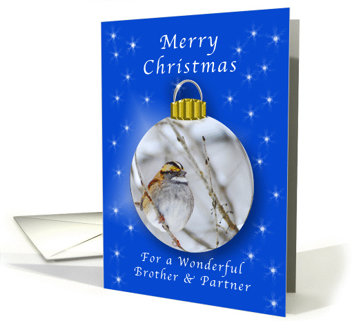 Season's Greetings for a Brother & Partner, Sparrow Ornament card