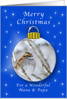 Season’s Greetings for a Nana & Papa, Sparrow Ornament card
