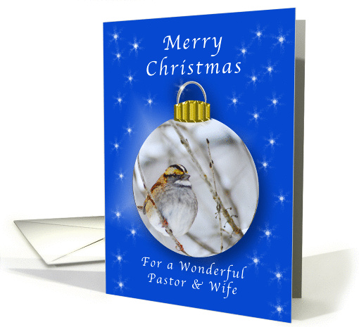 Season's Greetings for a Pastor and Wife, Sparrow Ornament card