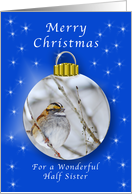 Season’s Greetings for a Half Sister, Sparrow Ornament card