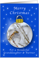 Season’s Greetings for a Granddaughter and Partner, Sparrow Ornament card