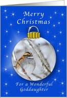 Season’s Greetings for Goddaughter, Sparrow Ornament card