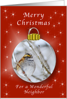 Merry Christmas for a Neighbor, Sparrow Ornament Red card