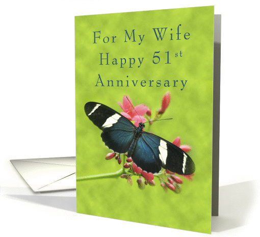 Happy 51st Anniversary for my Wife, Butterfly on Red Flowers card