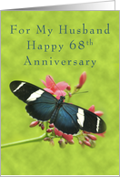 Happy 68th Anniversary for My Husband, Butterfly on Red Flowers card