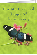 Happy 6th Anniversary for My Husband, Butterfly on Red Flower card