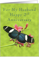 Happy 2nd Anniversary for My Husband, Butterfly on Red Flower card
